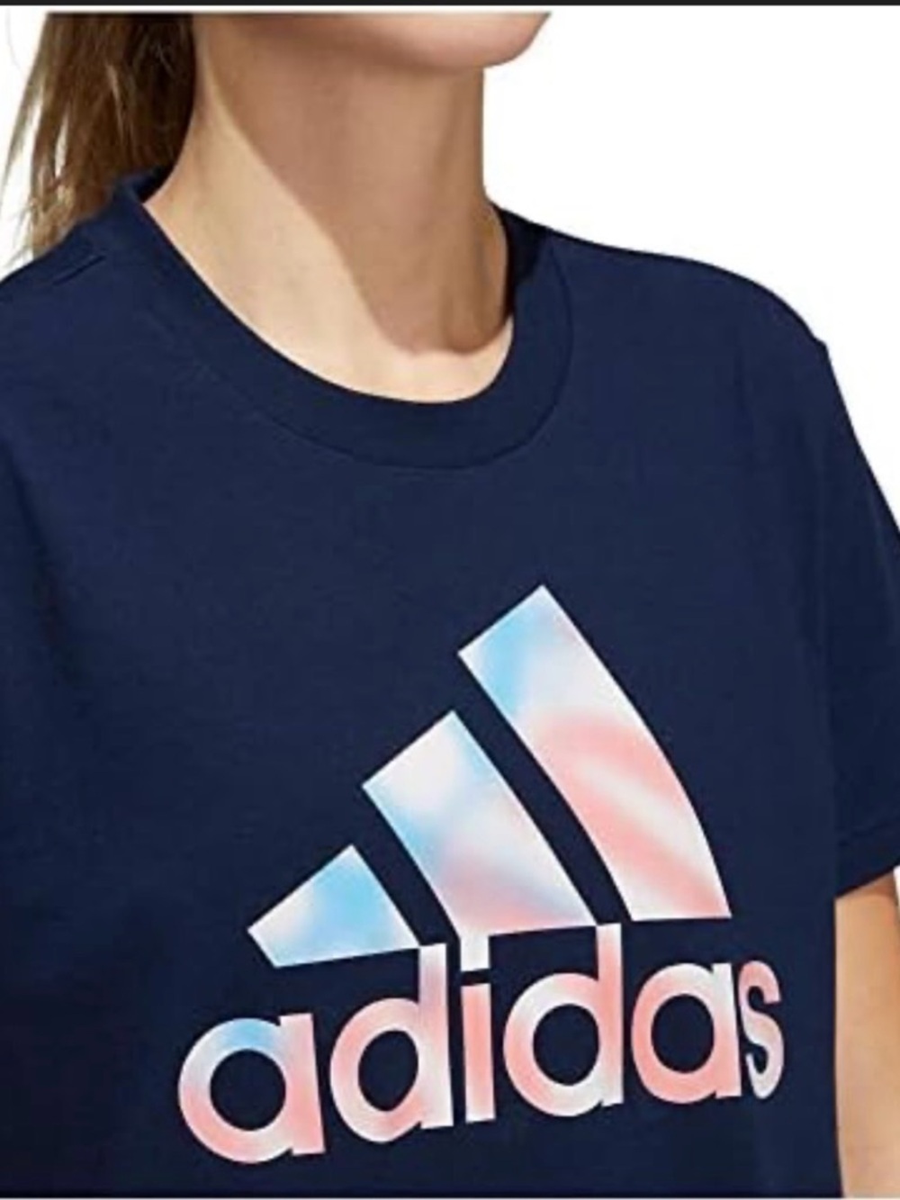 Adidas women’s Americana graphic short sleeve T-shirt, Sz M Navy Blue